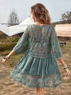 Fitshinling V-neck Sheer Lace Boho Cover-up