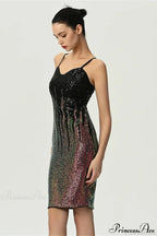 Fitted Colorful Sequin Spaghetti Strap Party Dress