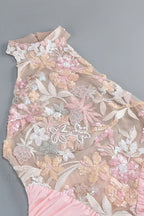 Fitted Embroidered Halter Sleeveless Evening Dress