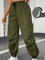 Flap Pocket Side Drawstring Waist Cargo Pants