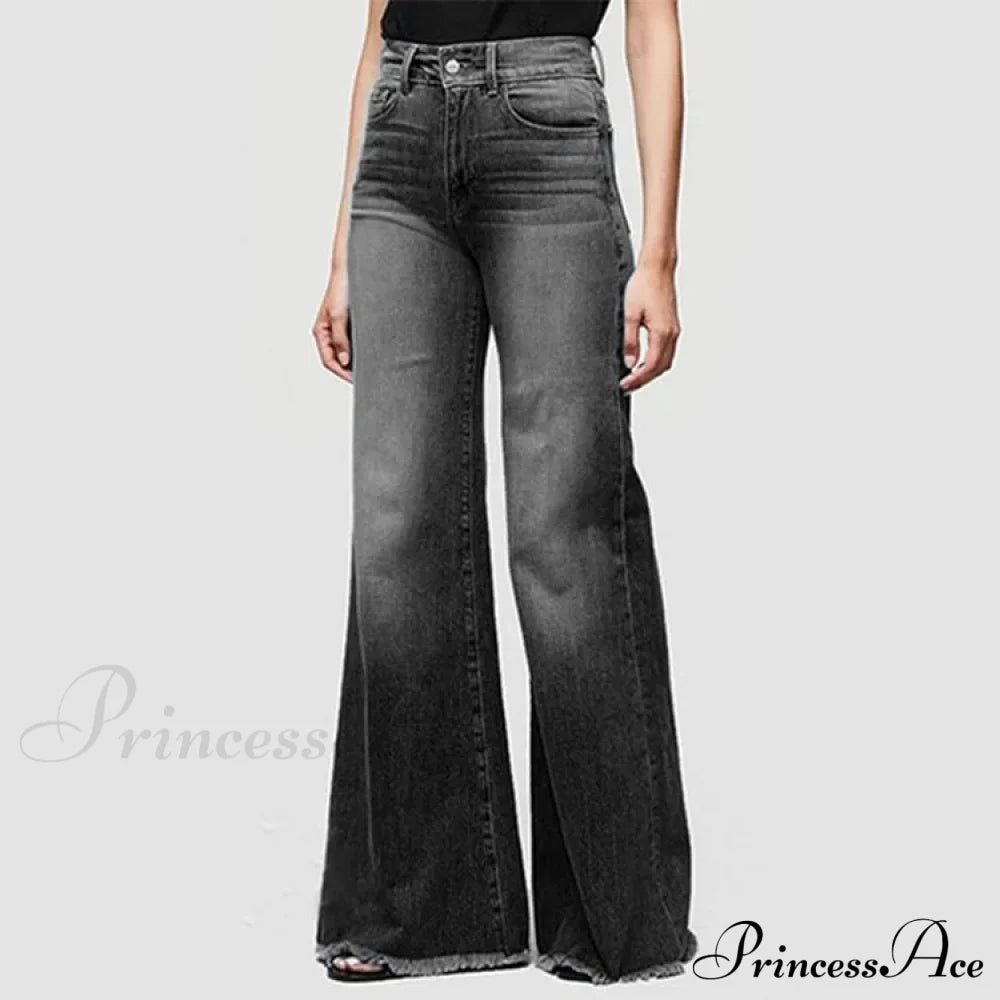 Flare Women High Waist Slim Vintage Fashion Streetwear Stretch Casual Full Length Loose Wide Leg Jean