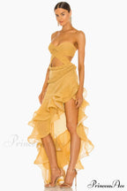 Fleur Yellow Stylish Strapless Cutout Gown