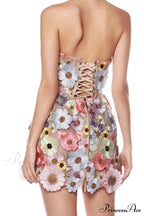 Floral 3D Embroidery Charming Tube Mini Dress