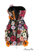 Floral 3D Embroidery Charming Tube Mini Dress