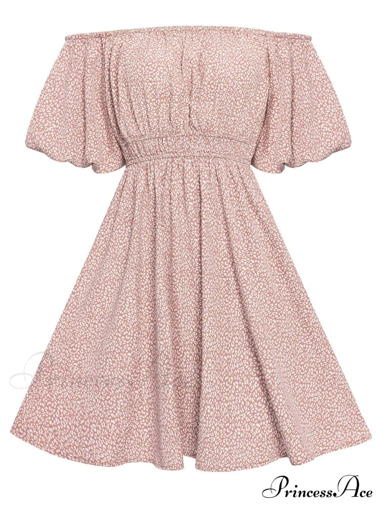 Floral Bubble Sleeves High Waist Dress