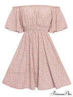 Floral Bubble Sleeves High Waist Dress