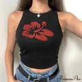 Floral Corset Vintage Sleeveless O Neck Crop Women Contrast Harajuku Cute Summer Sweats Tank top
