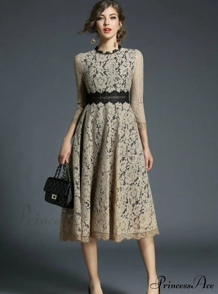 Floral Crochet Hollow Out Patchwork Lace Dress