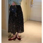 Floral Ditsy Print Elastic Waist Tiered Long Flared Skirt