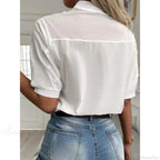 Floral Embroidery Hollow Out V Neck Blouse