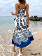 Floral Ethnic Print Back Graceful Smocked Loose Midi Dress