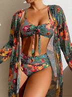 Floral Knot Front Long Sleeve Two Piece Set