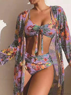 Floral Knot Front Long Sleeve Two Piece Set