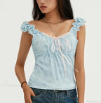 Floral Lace Patchwork Sleeveless Slim Fit Club Crop Vest