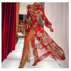 Floral Long Sleeve Beach Kimono Cover Up