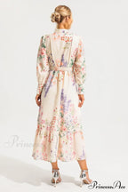 Floral Long Sleeve Charming Maxi Dress With Belt