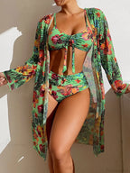 Floral Mesh Blouse Bra Two Piece Set