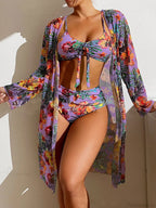 Floral Mesh Blouse Bra Two Piece Set
