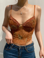 Floral Mesh Vintage Aesthetic Y2K Crop Top