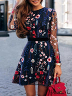 Floral Mini Dress with Long Sleeves