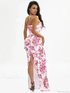 Floral Off-Shoulder Tube Bandeau Slit Bodycon Beach Holiday Floral Dress