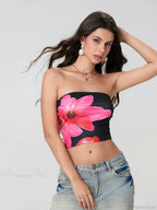 Floral Print Backless Strapless Cropped Tube Top Bandeau