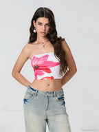 Floral Print Backless Strapless Cropped Tube Top Bandeau