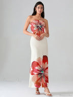 Floral Print Bandeau Strapless Wrap Floral Dress