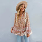 Floral Print Button-Up Long Sleeve Boho Blouse