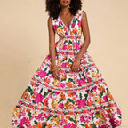 Floral Print High Waist Bohemian Beach Dress