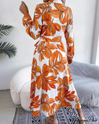 Floral Print Lapel Shirt Dress with Contrast