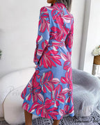 Floral Print Lapel Shirt Dress with Contrast