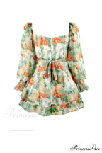 Floral Print Long Sleeve Ruffled Skirt Trousers