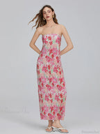Floral Print Off-Shoulder Bandeau Pleated Tube Top Backless Party Dress