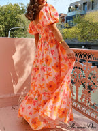 Floral Puff Sleeve Smocked Maxi Dress