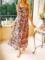 Floral Print Sleeveless Backless Rayon Vacation Maxi Boho Dress