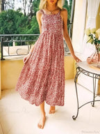Floral Print Sleeveless Backless Rayon Vacation Maxi Boho Dress
