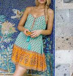 Floral Print Sleeveless Elastic Waist Strapless Rayon Boho Dress