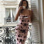 Floral Print Strappy Charming Back Tie-Up Midi Dress