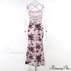 Floral Print Strappy Charming Back Tie-Up Midi Dress