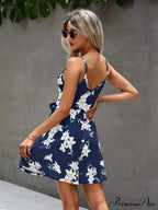 Floral Print Surplice Trendy Front Belted Cami Dress
