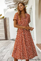Floral Print Vintage Short Sleeve Boho Dress