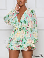 Floral Printed Puff Trendy Sleeve Midi Dress