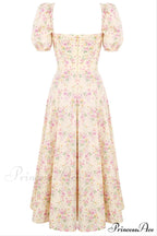 Floral Puff Sleeve Charming Boho Midi Dress