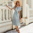Floral Ruffles Belted Midi Floral Dress
