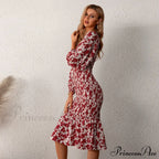 Floral Sexy Long Sleeve Bodycon Smocked Dress