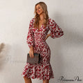 Floral Sexy Long Sleeve Bodycon Smocked Dress