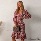 Floral Sexy Long Sleeve Bodycon Smocked Dress