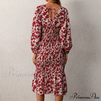 Floral Sexy Long Sleeve Bodycon Smocked Dress