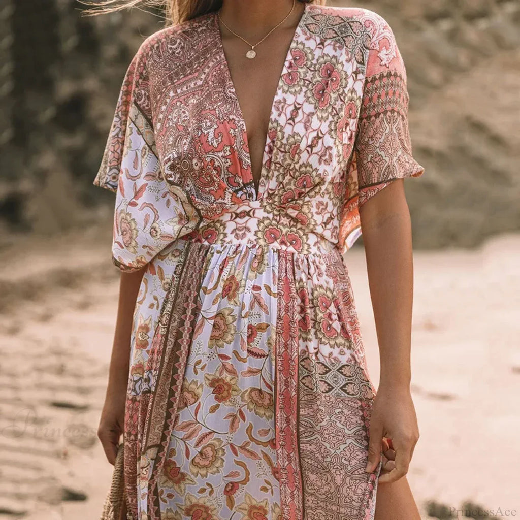 Floral Smock Frock Chiffon Bikini Cover Up Boho Dress